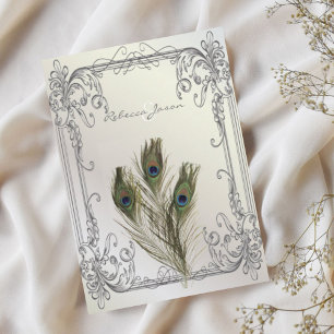 Convites elegante vintage pérola floral casamento de pavão
