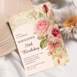 Convites Elegante Vintage Rosa 70 Birthday