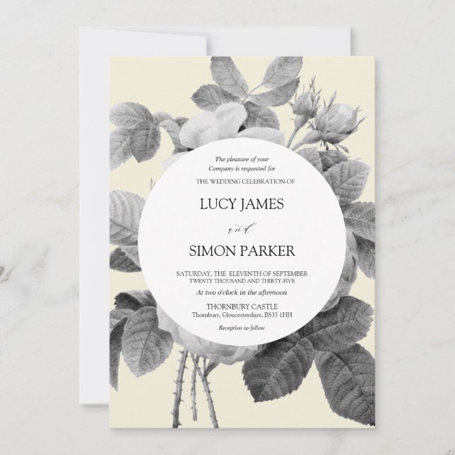 Convites Elegante Vintage Rosas monocromáticos Florais (Frente)