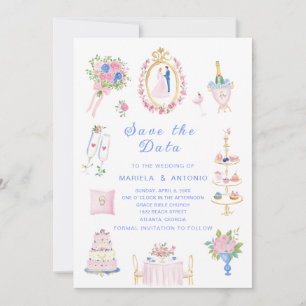 Convites Elegante Vintage salve os dados Aquarela Casamento
