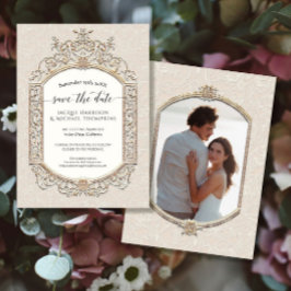 Convites Elegante Vintage Victorian Ivory Fotografia Dourad