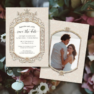 Convites Elegante Vintage Victorian Ivory Fotografia Dourad