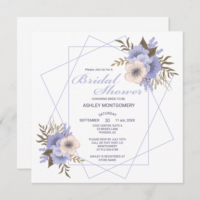 Convites Elegante Violet Cinco Rosas Petal (Frente/Verso)