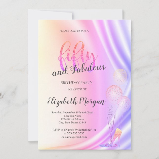 Convites Elegante Violet Glitter High Heels 50º Aniversário (Frente)