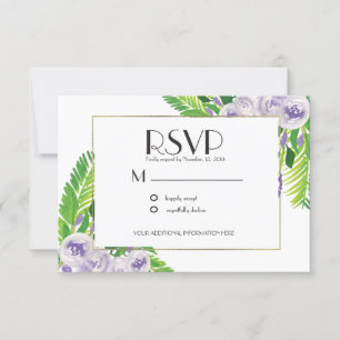 Convites Elegante Violeta/Casamento de Floral Aquarela