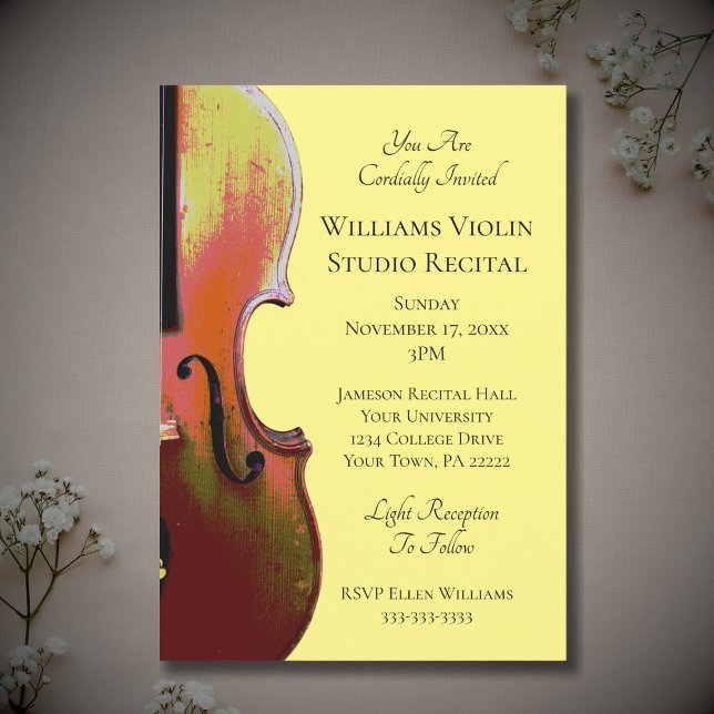 Convites Elegante Violin Music Concert Yellow (Criador carregado)