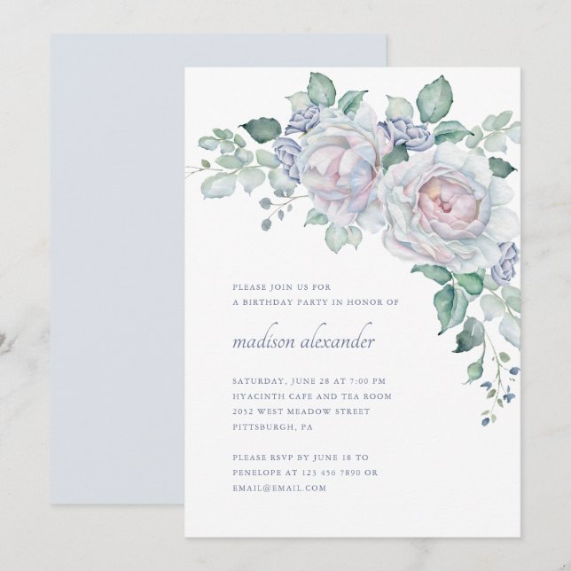 Convites Elegante visual retrô festa de aniversário floral (Frente/Verso)