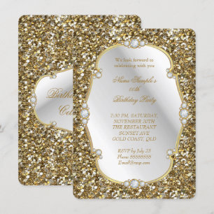 Convites Elegante Visualização Brilho Dourado Diamante Fest