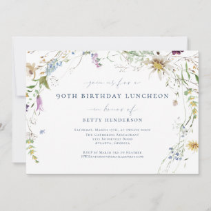 Convites Elegante Watercolor 90 Wildflower Birthday