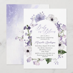 Convites Elegante Watercolor Baby in Bloople Purple Flores