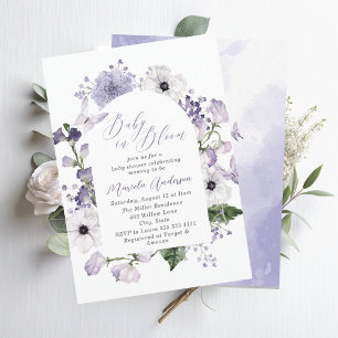 Convites Elegante Watercolor Baby in Bloople Purple Flores