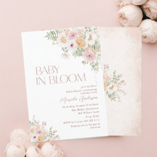 Convites Elegante Watercolor Bebê em flores cor-de-rosa-ros