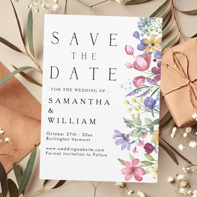 Convites Elegante Watercolor Boho Wildflower Save Date (Sal (Criador carregado)