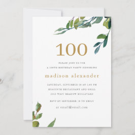 Convites Elegante Watercolor Botânica 100º Aniversário