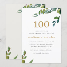 Convites Elegante Watercolor Botânica 100º Aniversário