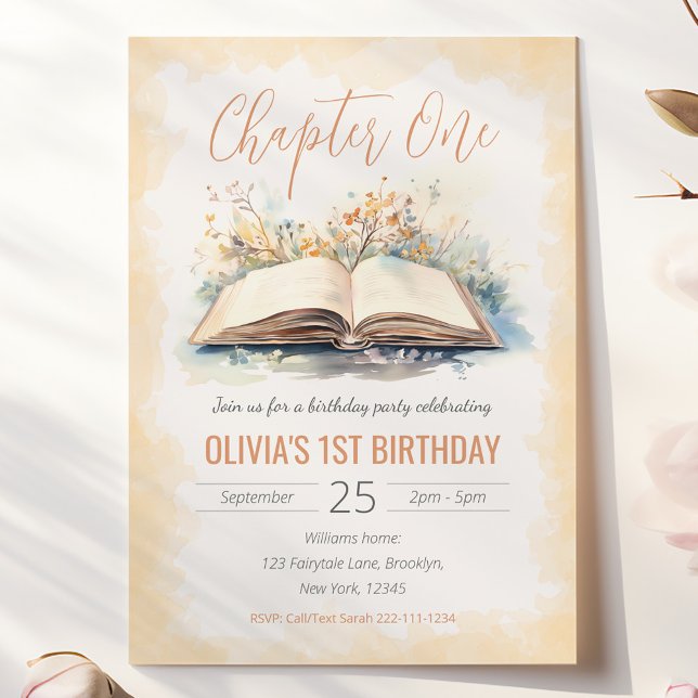 Convites Elegante Watercolor Capítulo Um Storybook Birthday (Criador carregado)