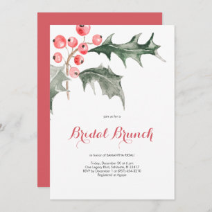 Convites Elegante Watercolor Christmas Holly Bridal Brunch