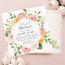 Elegante Watercolor Citrus Pink Flowers Bridal Sho