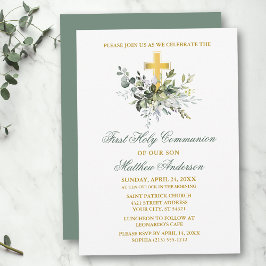 Convites Elegante Watercolor Communion Greenery Green