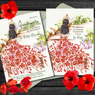 Convites Elegante Watercolor Dreamy Red Vress Quinceañera