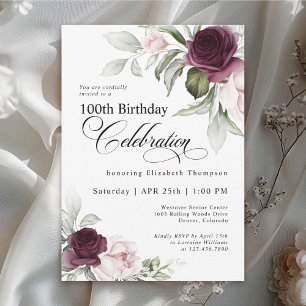 Convites Elegante Watercolor Floral 100º Aniversário