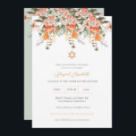 Convites Elegante Watercolor Floral Garden Bat Mitzvah<br><div class="desc">Este elegante convite do Bat Mitzvah tem um lindo coral aquoso e jardim floral laranja. É delicado e moderno com sua escrita voada e Estrela Dourada de David. É perfeito para ajustado com qualquer jardim ou botânico chamado Bat Mitzvah.</div>