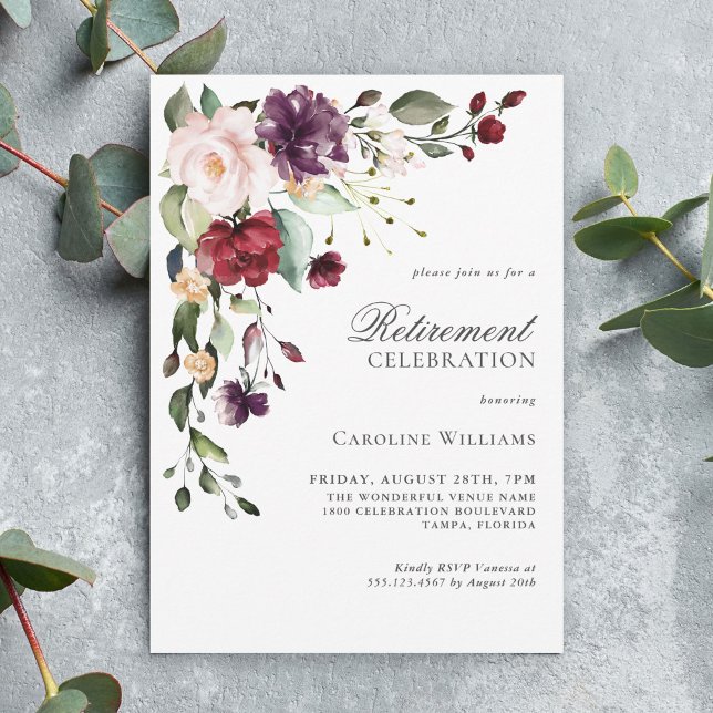 Convites Elegante Watercolor Floral Retirement Party (Available as both printed and paperless digital download!)
