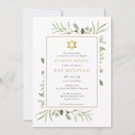 Convites Elegante Watercolor Greenery Bat Mitzvah