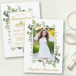 Convites Elegante Watercolor Greenery Foto Quinceanera