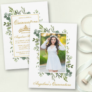 Convites Elegante Watercolor Greenery Foto Quinceanera