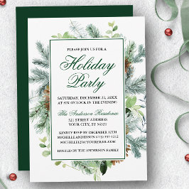 Convites Elegante Watercolor Greenery Pine Holiday Party