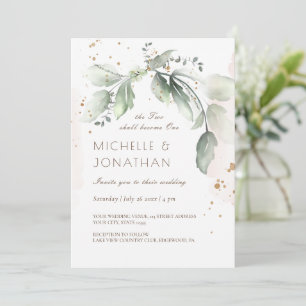 Convites Elegante Watercolor Greenery Wedding Christian