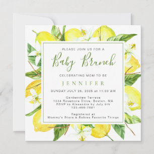 Convites Elegante Watercolor Lemon Botanic Baby Brunch