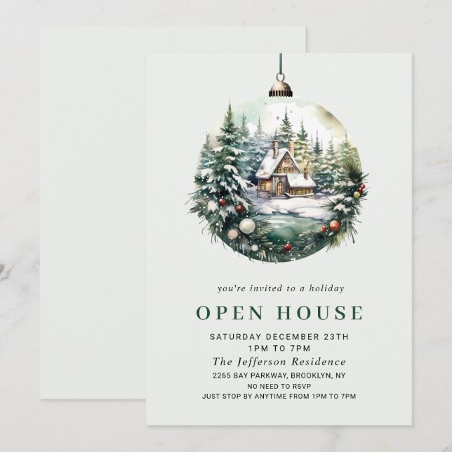 Convites Elegante Watercolor Ornament Christmas HOUSE (Frente/Verso)