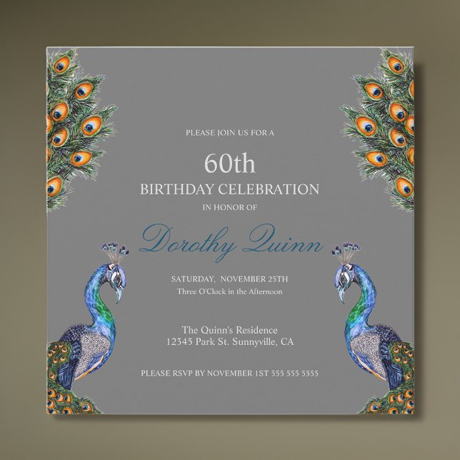 Convites Elegante Watercolor Peacock Birthday (Criador carregado)