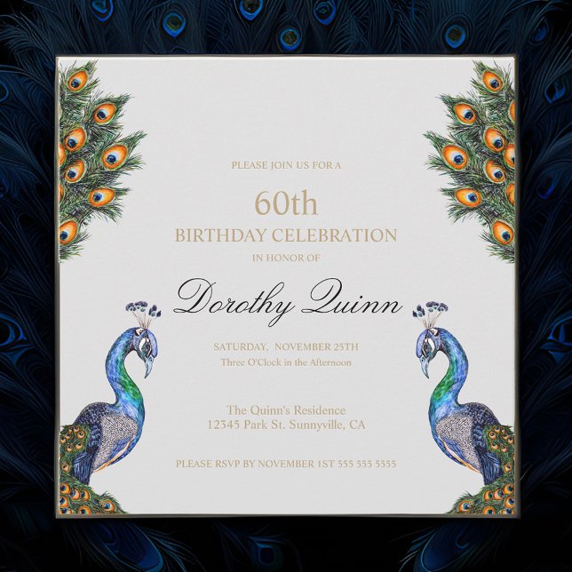 Convites Elegante Watercolor Peacock Birthday (Criador carregado)