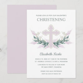 Convites Elegante Watercolor Pink Christening