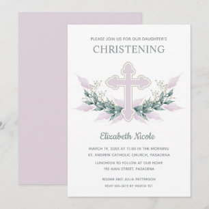 Convites Elegante Watercolor Pink Christening