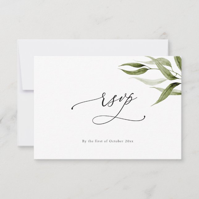 Convites Elegante Watercolor Rustic Eucalyptus RSVP (Frente)