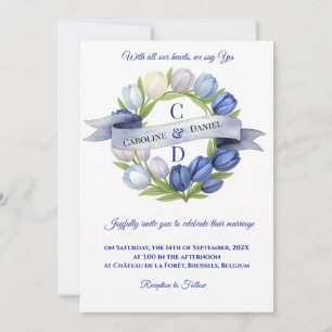 Convites Elegante Watercolor Tulip Wreath Casamento Blue Iv