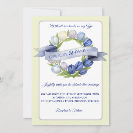 Convites Elegante Watercolor Tulip Wreath Casamento Blue Iv