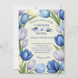 Convites Elegante Watercolor Tulip Wreath Casamento Blue Iv
