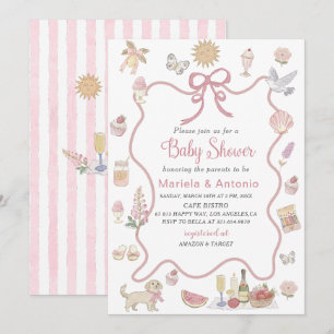 Convites Elegante Watercolor Whimsical Summer Doodles Baby