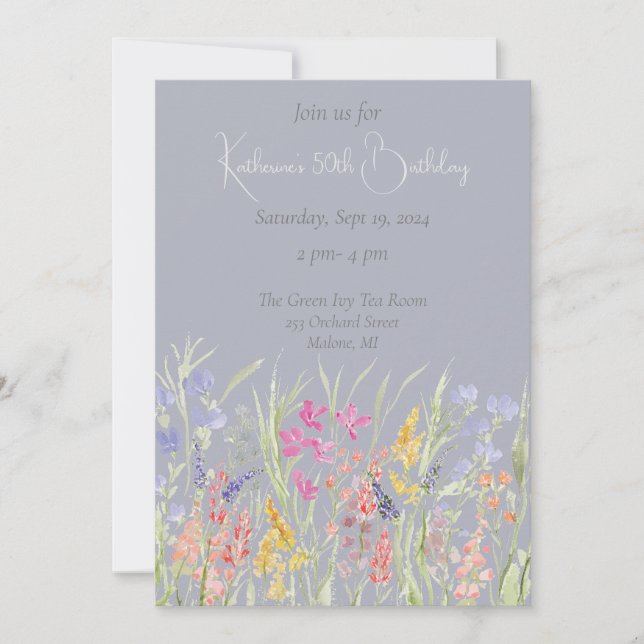 Convites Elegante Watercolor Wildflower Birthday (Frente)