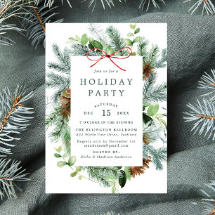 Convites Elegante Watercolor Winter Greenery Party Holiday