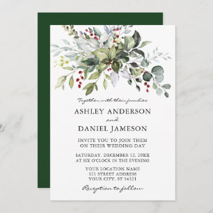 Convites Elegante Watercolor Winter Greenery Wedding