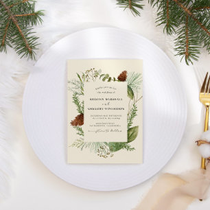 Convites Elegante Watercolor Winter Greenery Wedding