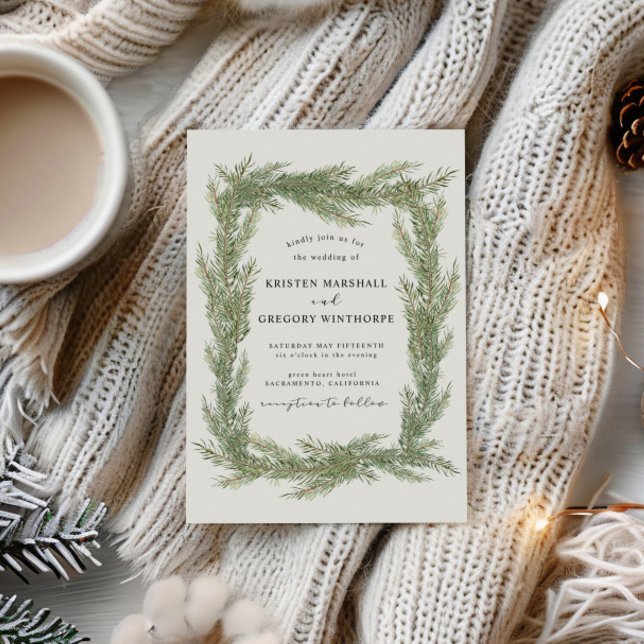 Convites Elegante Watercolor Winter Greenery Wedding (Criador carregado)