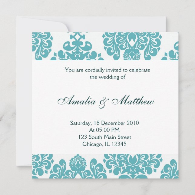 Convites Elegante Wedding Damask (Frente)