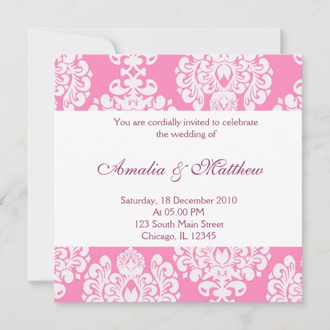Convites Elegante Wedding Damask (Frente)